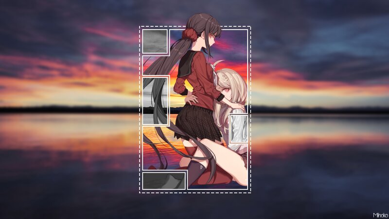 Two Anime Girls Hugging — Orange, Dramatic