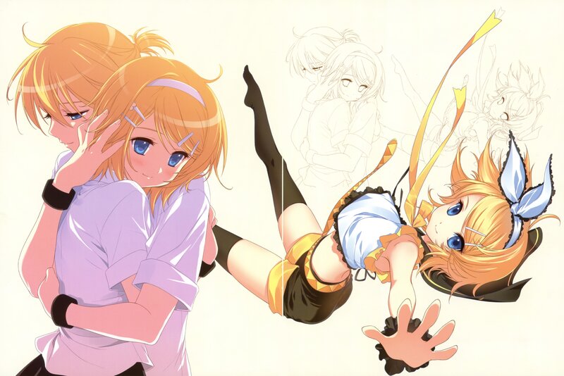 Two Anime Girls Hugging — Orange, Playful, Sketches