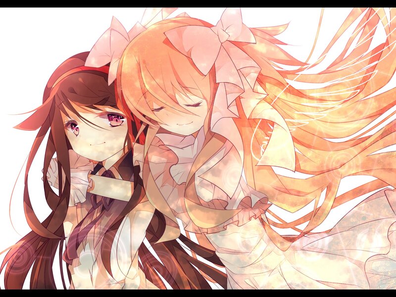 Two Anime Girls Hugging — Orange, Serene