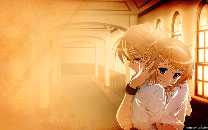 Two Anime Girls Hugging — Orange, Warm, Afternoon
