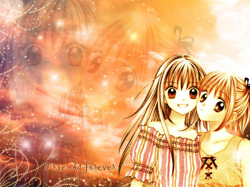 Two Anime Girls Hugging — Orange, Warm, Sunset