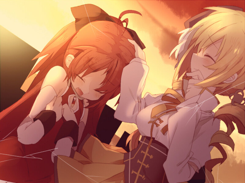 Two Anime Girls Hugging — Orange, Warm