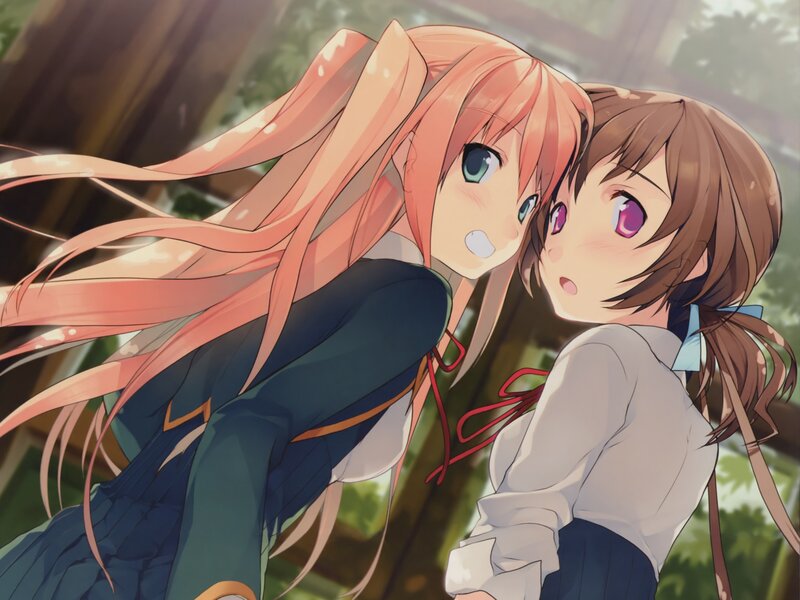 Two Anime Girls Hugging — Pink, Affectionate, Afternoon