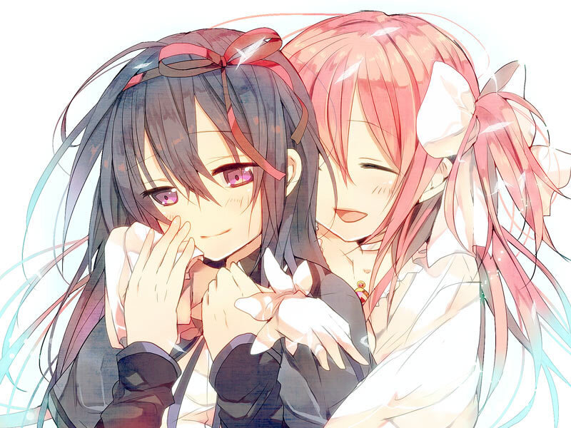 Two Anime Girls Hugging — Pink, Affectionate, Hair