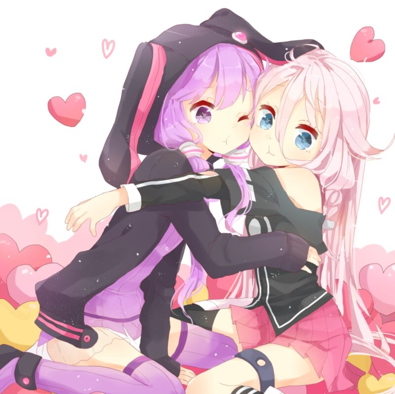 Two Anime Girls Hugging — Pink, Affectionate, Hearts