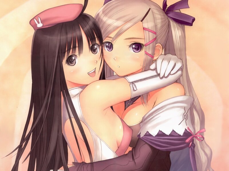 Two Anime Girls Hugging — Pink, Affectionate
