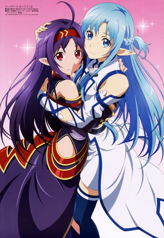 Two Anime Girls Hugging — Pink, Cheerful, Elves