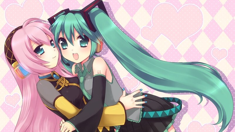 Two Anime Girls Hugging — Pink, Cheerful, Long Hair