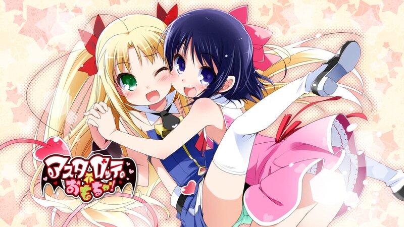 Two Anime Girls Hugging — Pink, Cheerful, School Uniforms, Bows, Stars