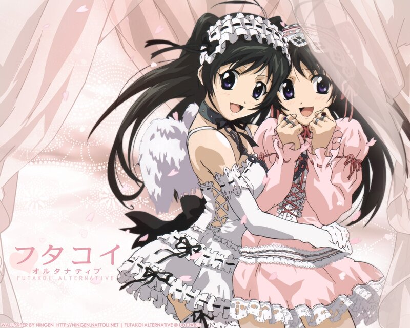 Two Anime Girls Hugging — Pink, Cheerful, Spring, Dresses