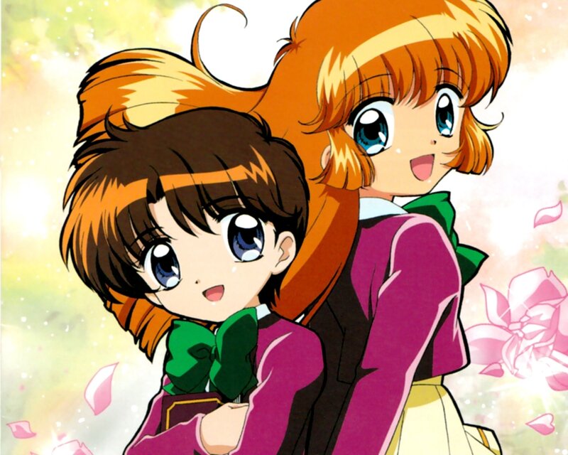 Two Anime Girls Hugging — Pink, Cheerful, Spring, School Uniforms
