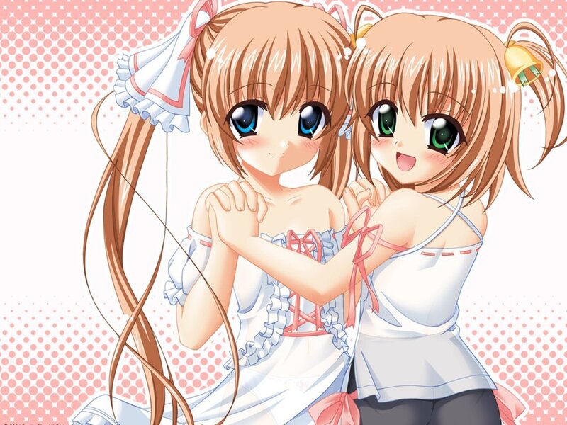Two Anime Girls Hugging — Pink, Cheerful