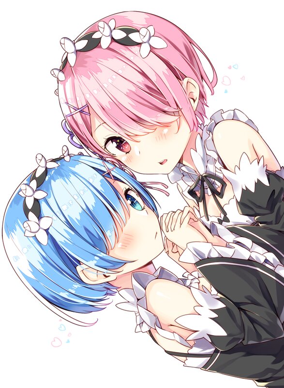 Two Anime Girls Hugging — Pink, Cute, Maid Outfits