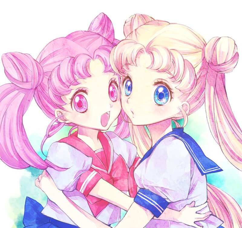 Two Anime Girls Hugging — Pink, Cute, School Uniforms, Pigtails
