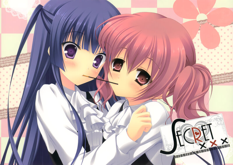 Two Anime Girls Hugging — Pink, Cute, School Uniforms