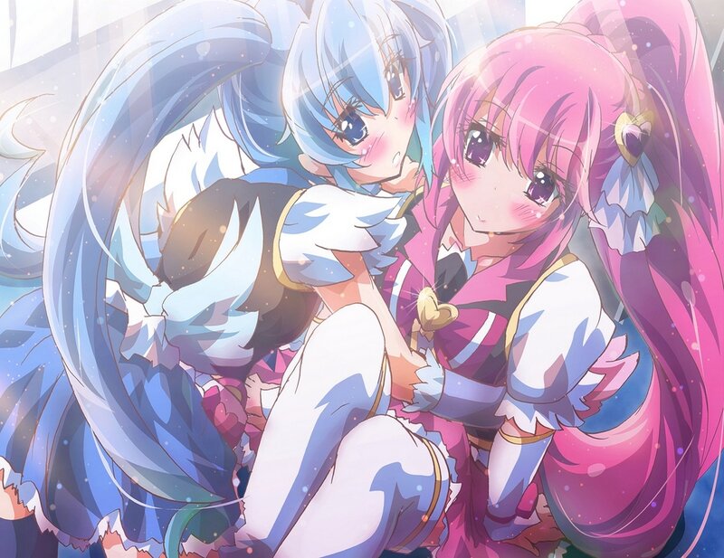 Two Anime Girls Hugging — Pink, Cute, Sparkles