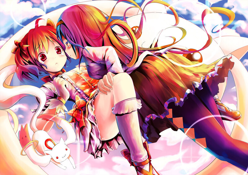 Two Anime Girls Hugging — Pink, Dreamy, Cat