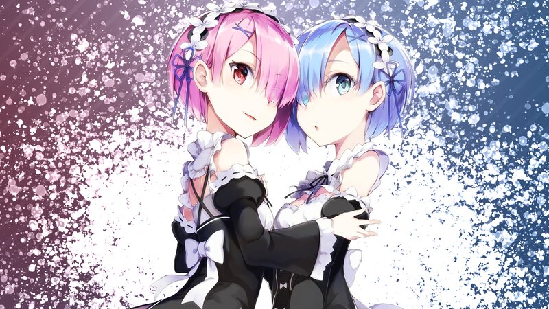 Two Anime Girls Hugging — Pink, Dreamy, Maid Outfits