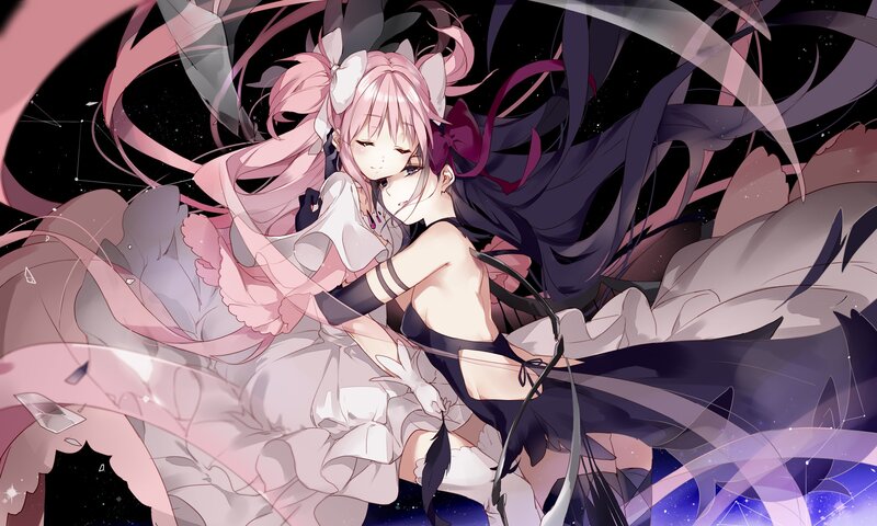Two Anime Girls Hugging — Pink, Dreamy, Night