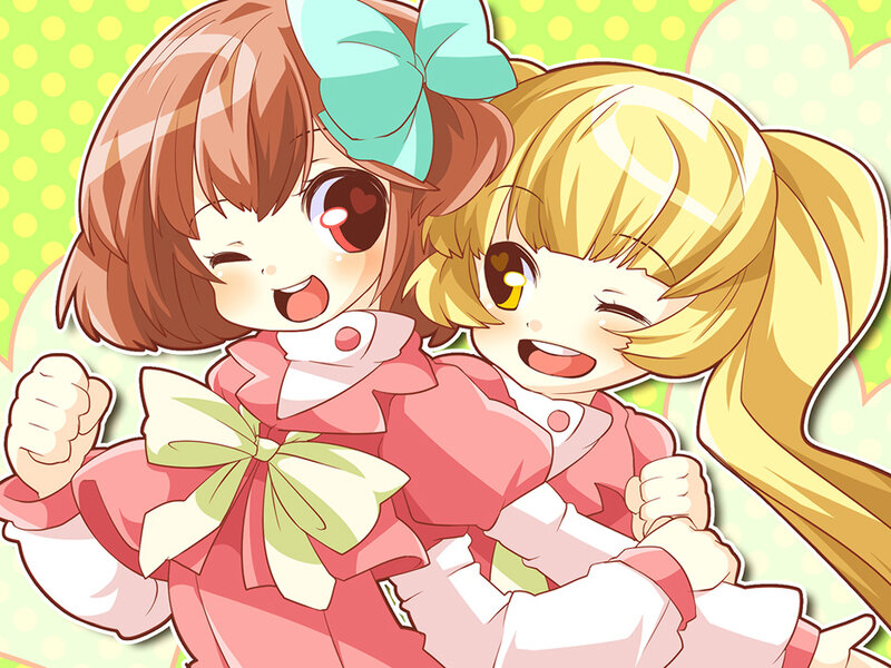 Two Anime Girls Hugging — Pink, Happy, Bows