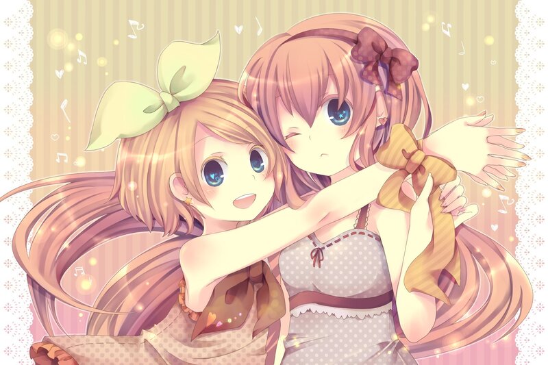 Two Anime Girls Hugging — Pink, Happy, Cheerful