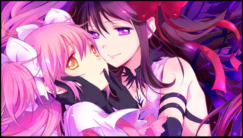 Two Anime Girls Hugging — Pink, Intimate, Black Gloves