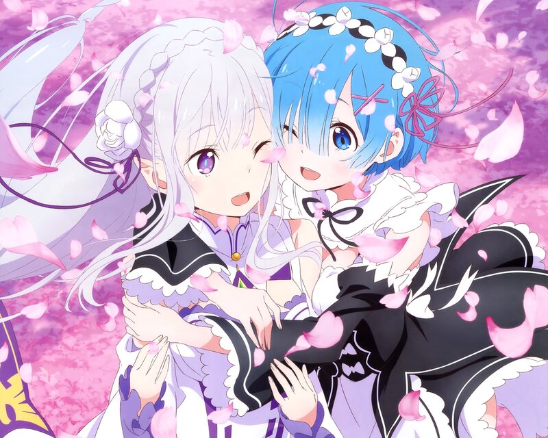 Two Anime Girls Hugging — Pink, Joyful, Spring
