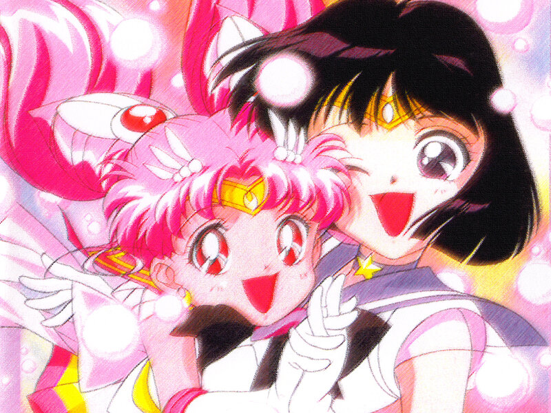 Two Anime Girls Hugging — Pink, Joyful