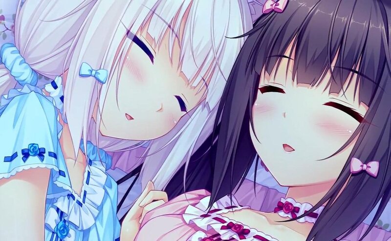 Two Anime Girls Hugging — Pink, Peaceful, Bows