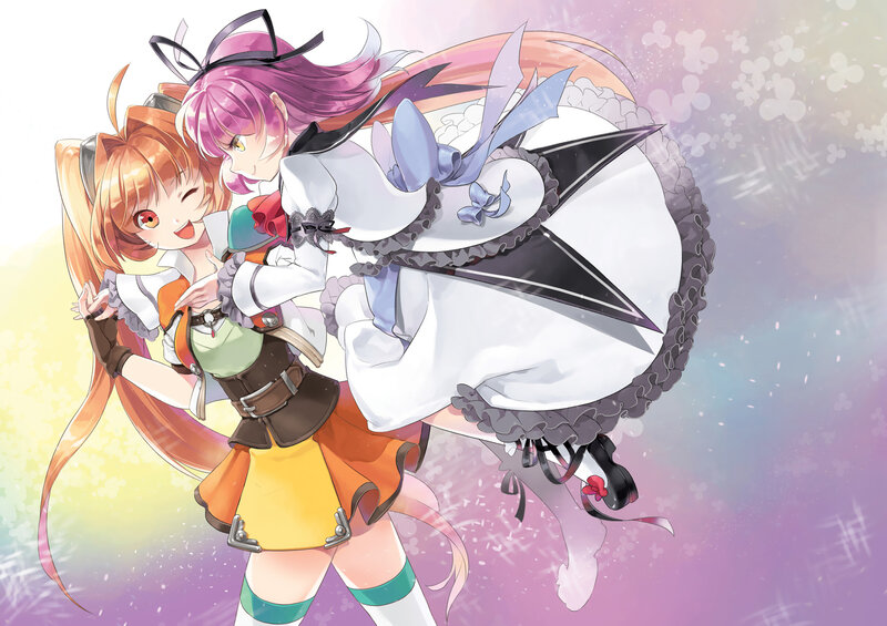 Two Anime Girls Hugging — Pink, Playful, Bows