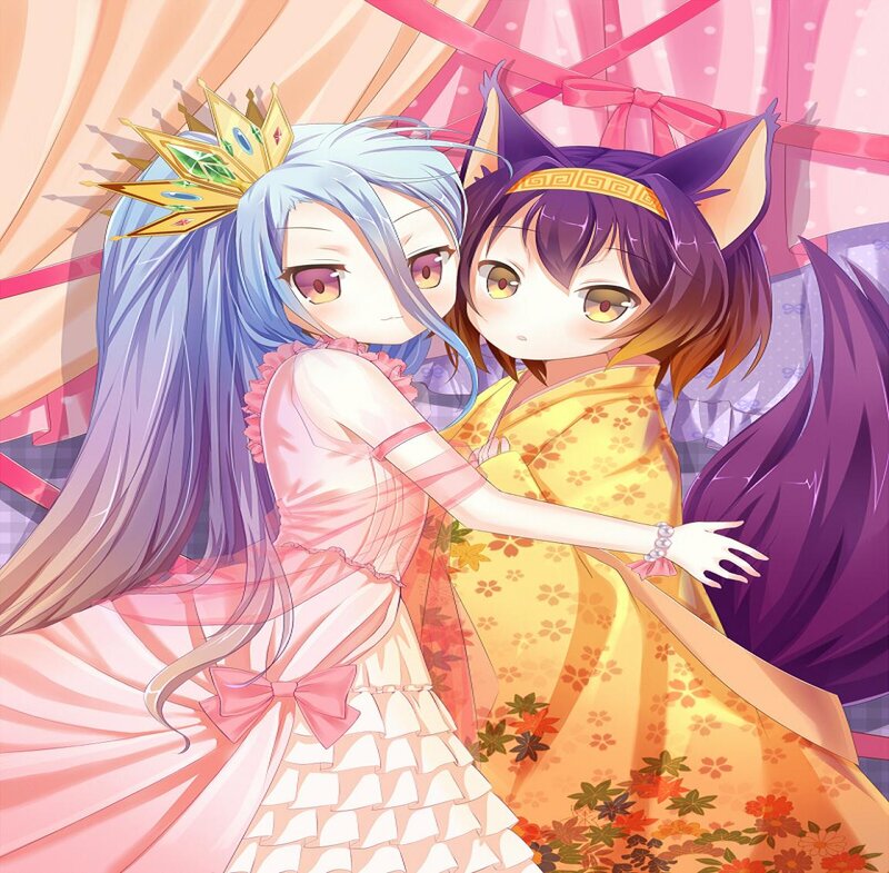 Two Anime Girls Hugging — Pink, Playful, Cat Ears