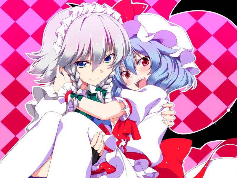 Two Anime Girls Hugging — Pink, Playful, Heart
