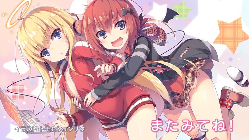 Two Anime Girls Hugging — Pink, Playful, Laptop