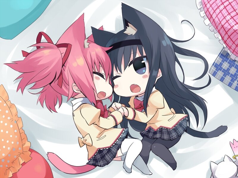 Two Anime Girls Hugging — Pink, Playful