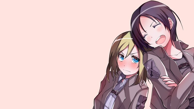 Two Anime Girls Hugging — Pink, Playful, Uniforms