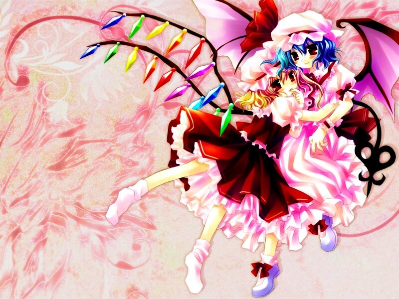 Two Anime Girls Hugging — Pink, Playful, Wings, Colorful Lights