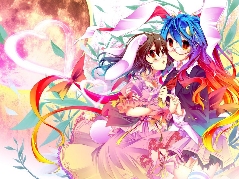 Two Anime Girls Hugging — Pink, Romantic, Night