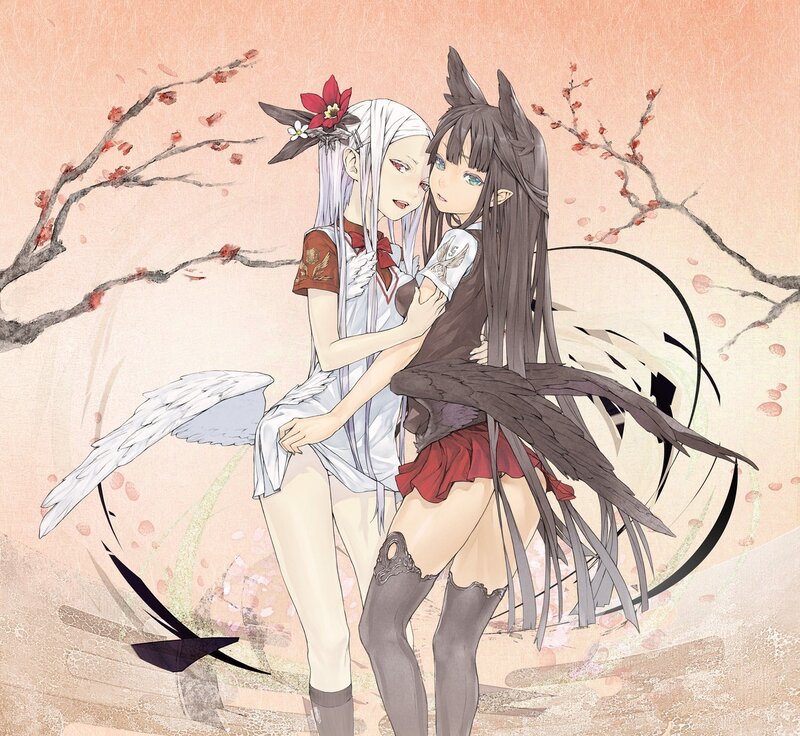 Two Anime Girls Hugging — Pink, Serene, Spring