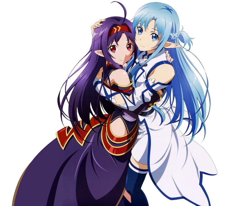 Two Anime Girls Hugging — Purple, Affectionate, Elves