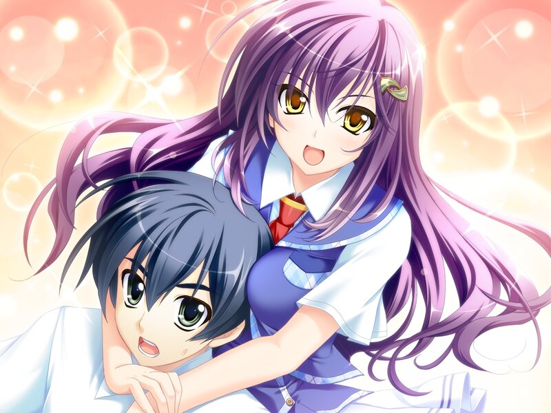 Two Anime Girls Hugging — Purple, Bright