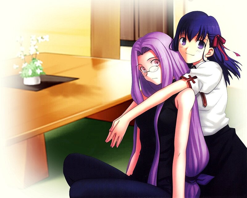 Two Anime Girls Hugging — Purple, Calm, Glasses