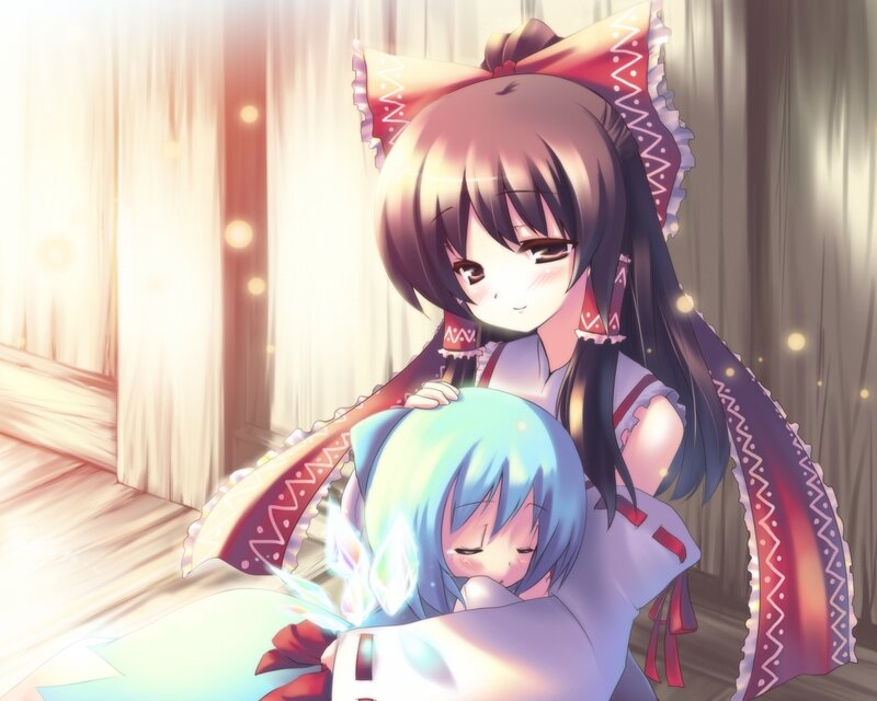 Two Anime Girls Hugging — Purple, Calm