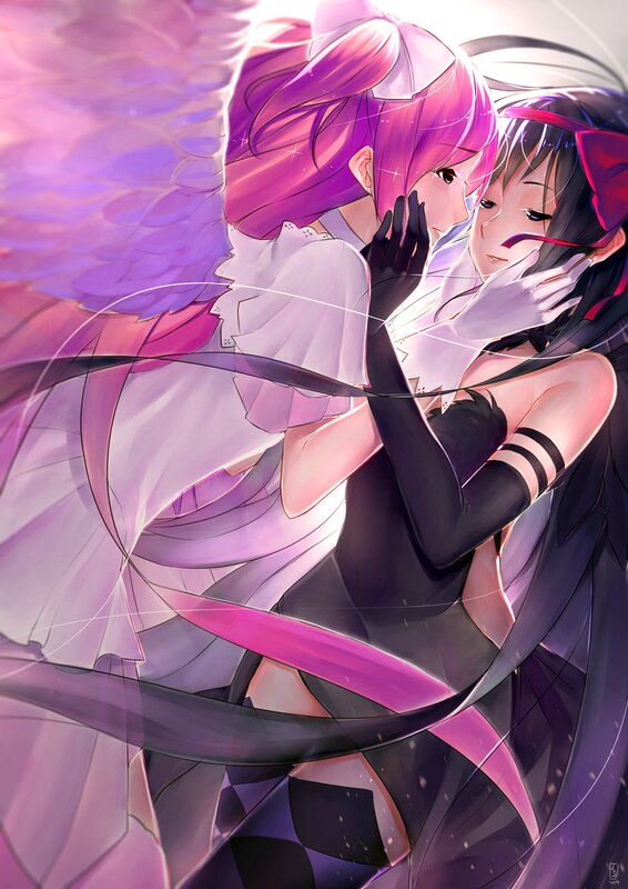 Two Anime Girls Hugging — Purple, Dramatic, Digital Art