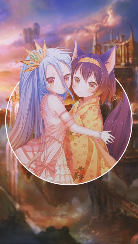 Two Anime Girls Hugging — Purple, Dramatic, Sunset, Cat Ears