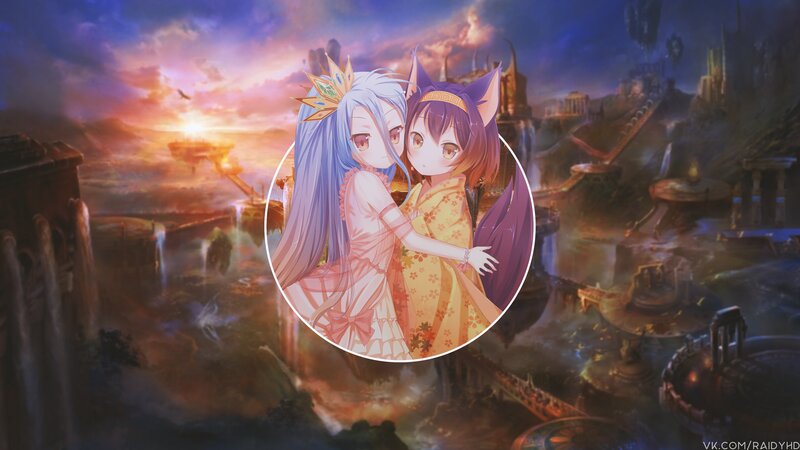 Two Anime Girls Hugging — Purple, Dramatic, Sunset, Digital Art