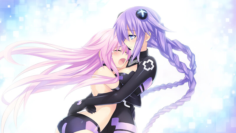 Two Anime Girls Hugging — Purple, Dreamy, Long Hair