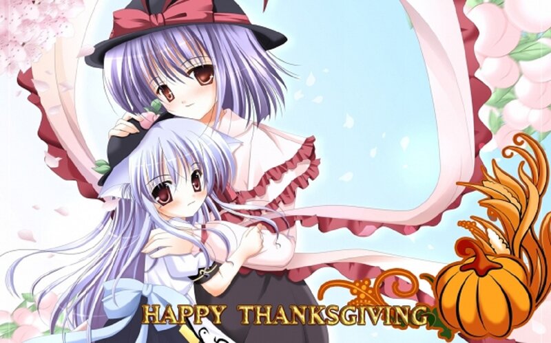 Two Anime Girls Hugging — Purple, Festive