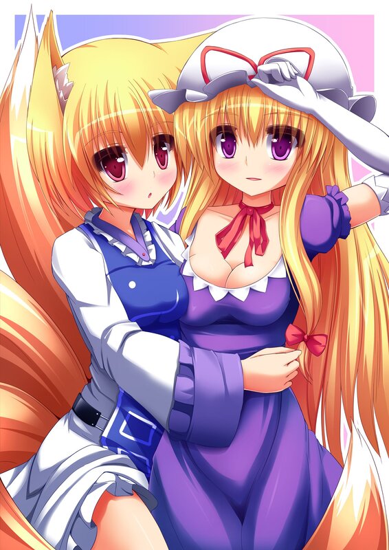 Two Anime Girls Hugging — Purple, Friendly