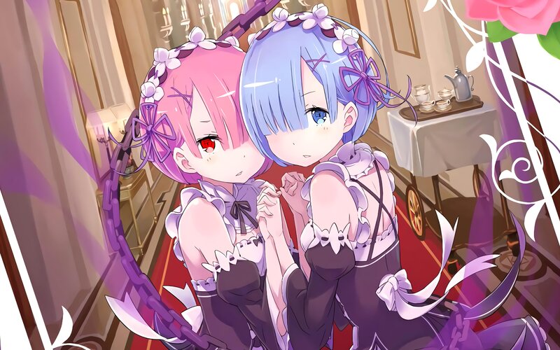 Two Anime Girls Hugging — Purple, Intimate, Flowers