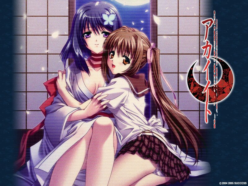 Two Anime Girls Hugging — Purple, Intimate, Night